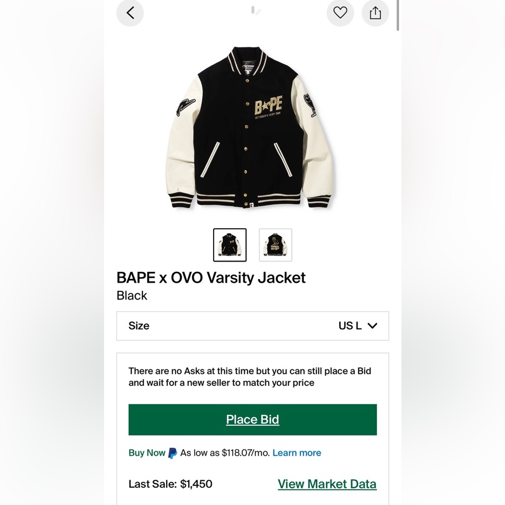 BAPE X OVO Varsity Jacket Men’s Large
